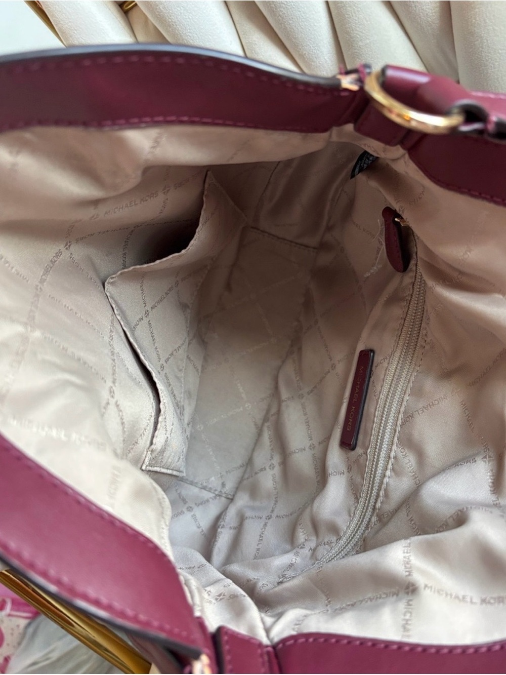 Michael Kors Gabby Maroon Leather Saddle Bag with Gold MK Emblem - Picture 7 of 11